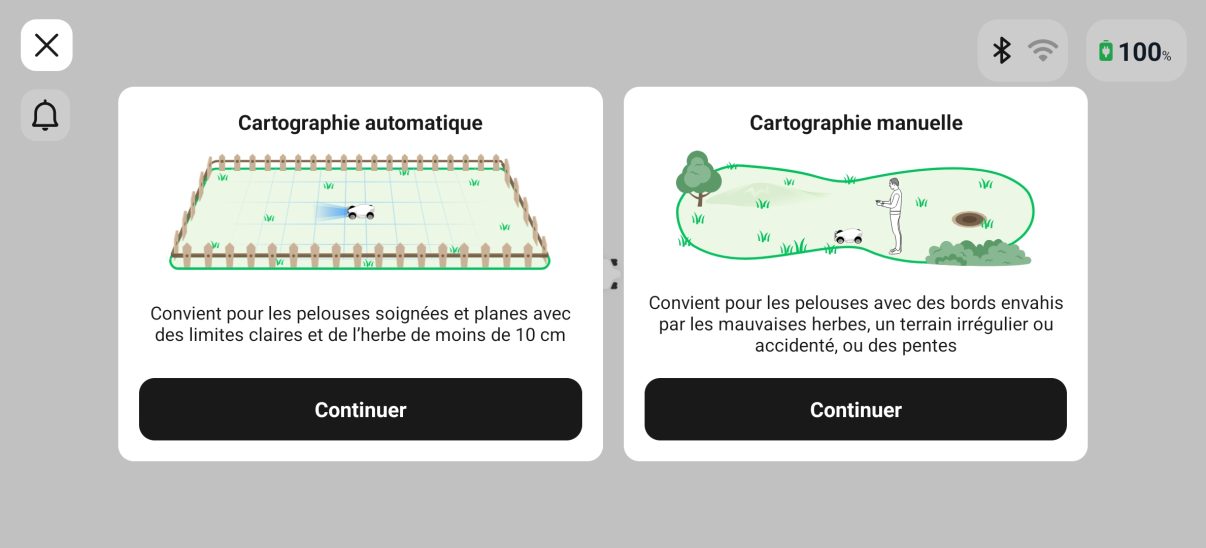 appli mammotion cartographie automatique ou manuelle