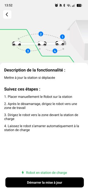 appli mammotion changement de la station