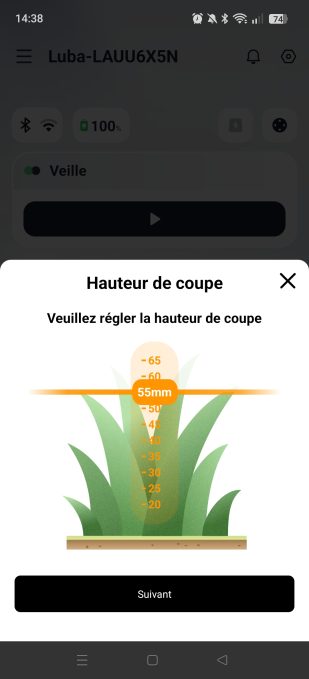 appli mammotion hauteur de la coupe