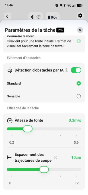 appli mammotion paramètres généraux