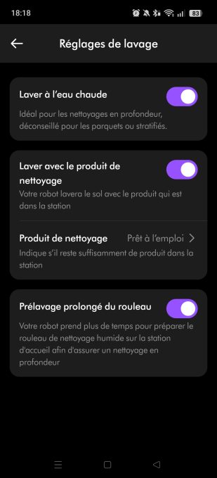 appli mydyson réglages de lavage