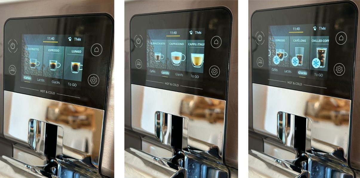choix des boissons ecran Krups Intuition Experience Hot&Cold