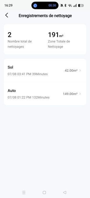 appli aiper enregistrement de nettoyage