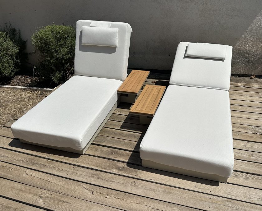 transat de jardin en aluminium Homary Tevara sable et blanc chaud