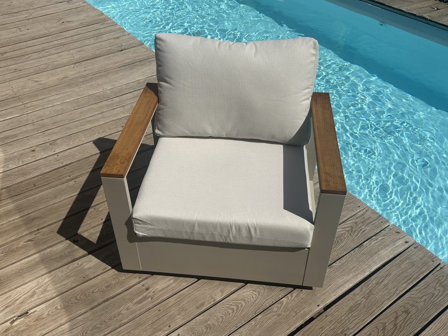 fauteuil pivotant Homary Tevara aluminium teck