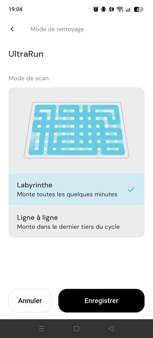 appli maytronics sélection mode de navigation labyrinthe