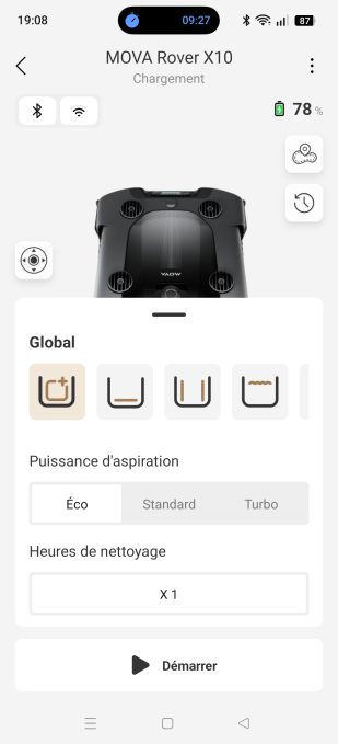 MOVAhome modes de nettoyage