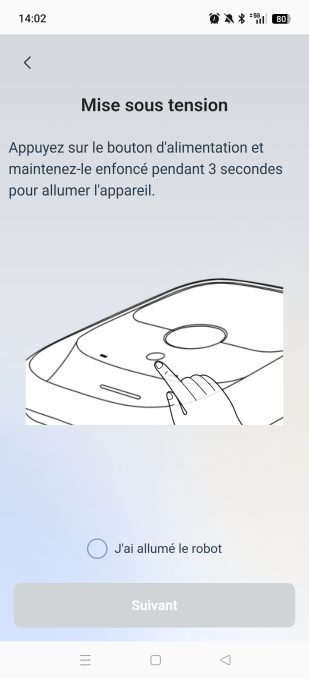 appli Ecovacs Home mise sous tension