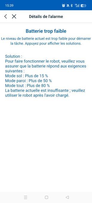 appli Ecovacs Home batterie trop faible