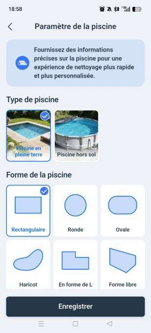 appli Ecovacs Home paramètres de la piscine