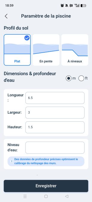 appli Ecovacs Home paramètres de la piscine 2