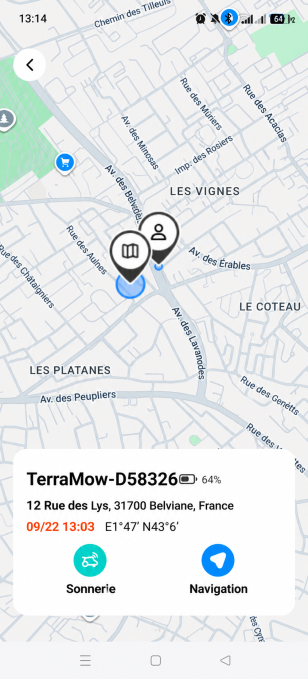 appli terramow localisation de l'appareil