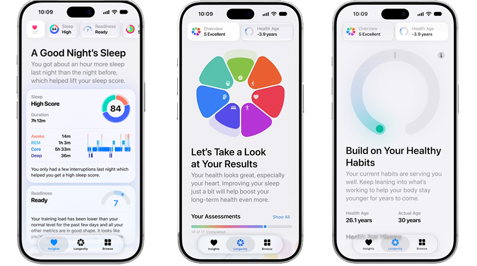Captures (en anglais) de l'app Santé Apple