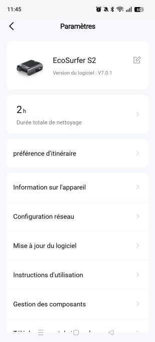 Appli Aiper paramètres
