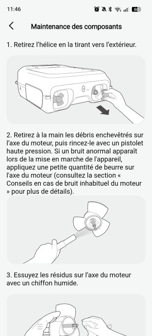 Appli Aiper maintenance des composants