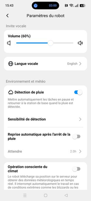 appli terramow paramètres généraux robot