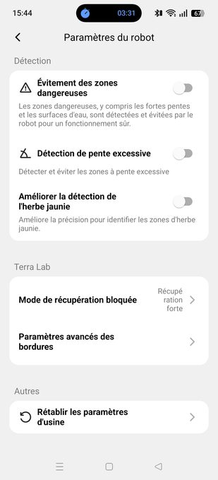 appli terramow paramètres détection terralab autres