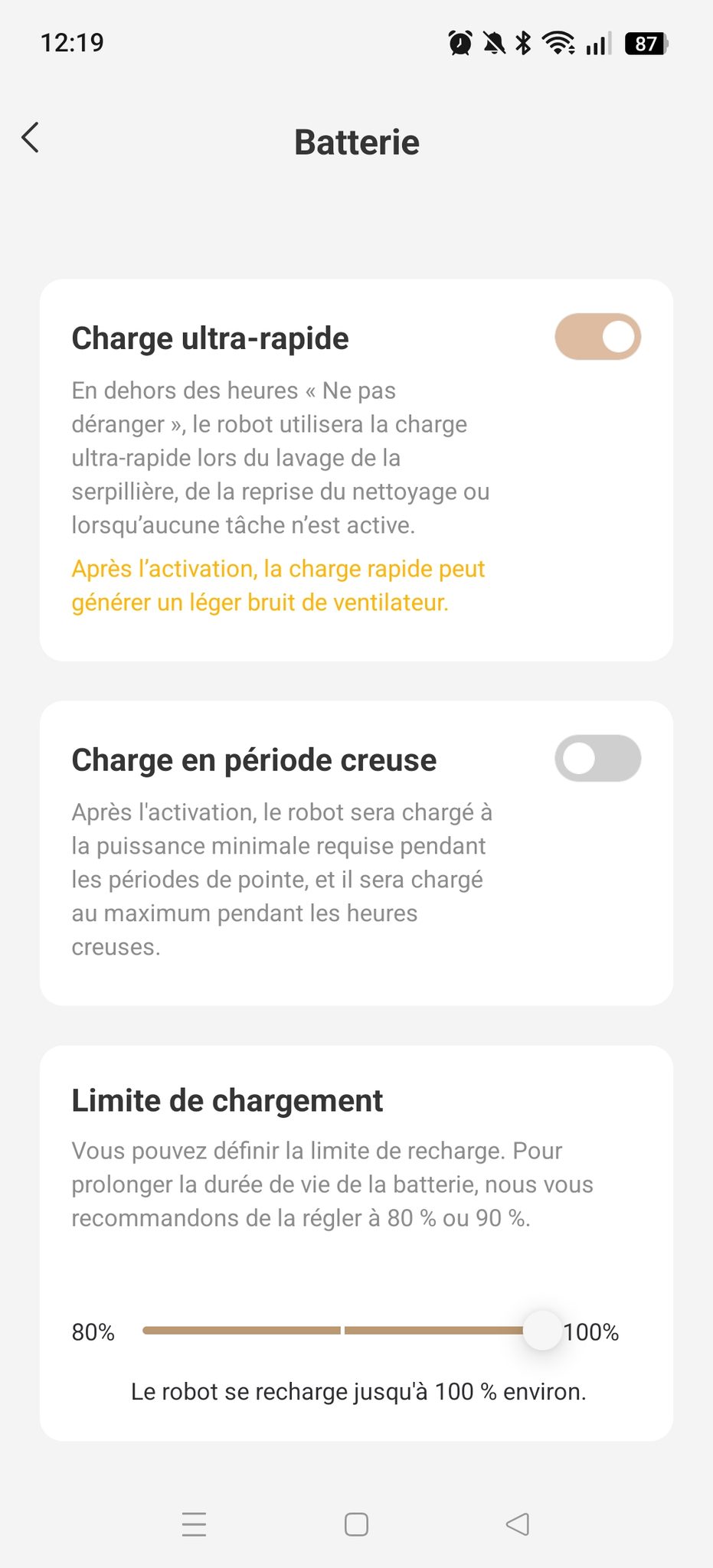 appli MOVAhome gestion batterie