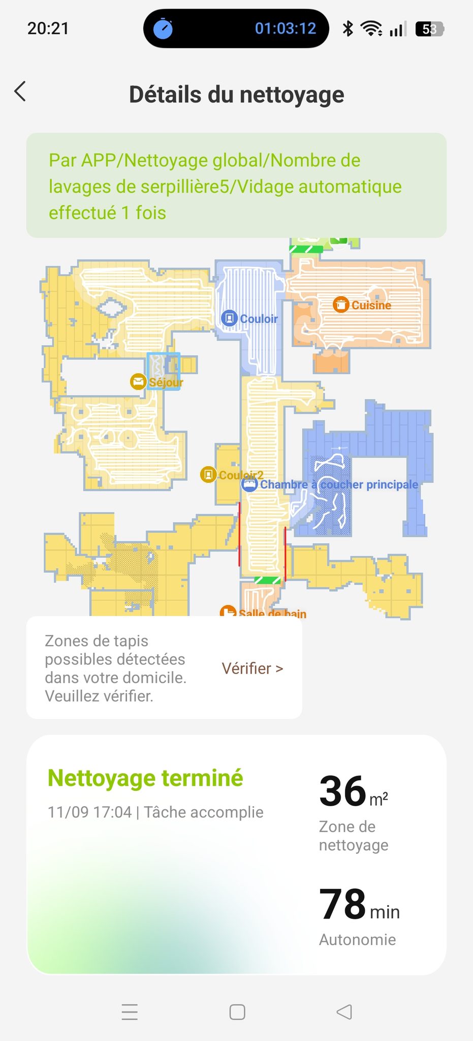 appli MOVAhome gestion détails de nettoyage