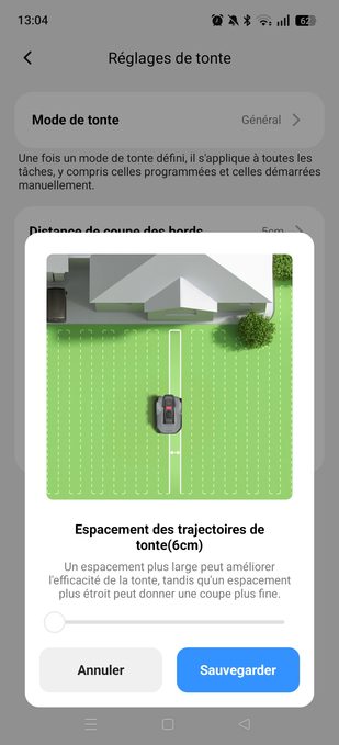 appli terramow espacement de la trajectoire
