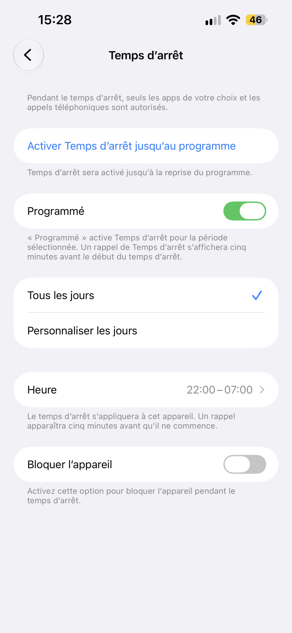 Capture d'écran Temps d'arrêt
