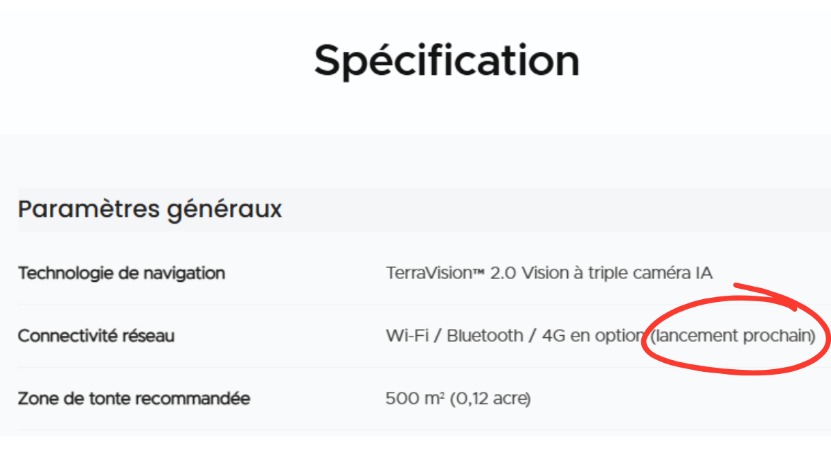 TerraMow Mini 500 fiche produit pas à jour 4G