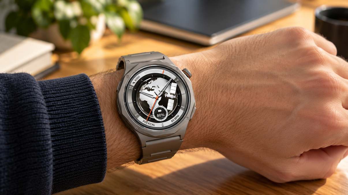 Montre connectée futuriste au poignet