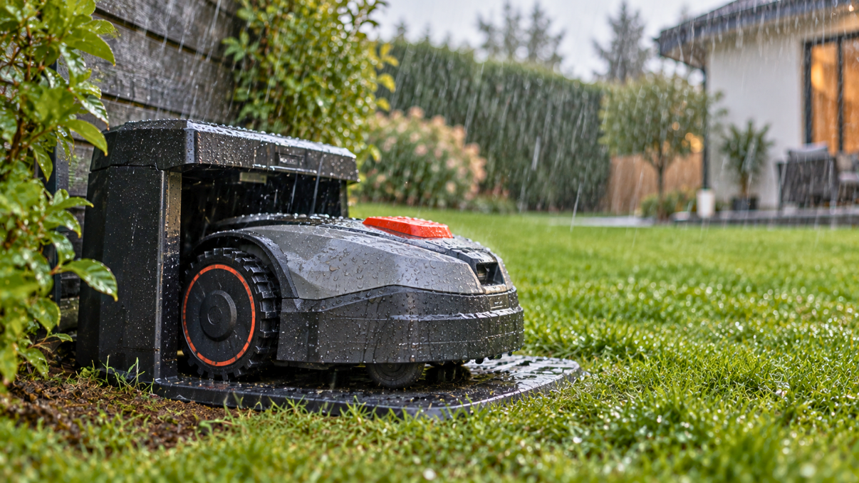 robot-tondeuses sous la pluie