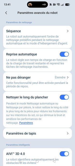appli ecovacs réglages avancés