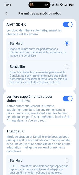 appli ecovacs paramètres avancés