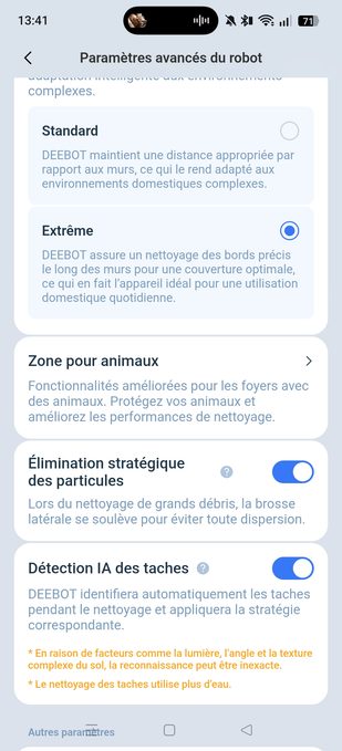 appli ecovacs paramètres avancés fin