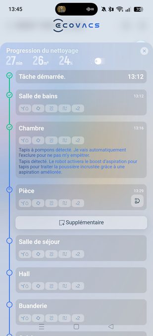 appli ecovacs progression du nettoyage