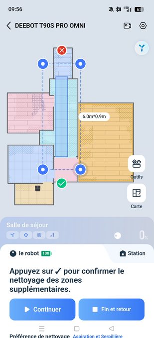appli ecovacs progression du nettoyage nouvelle zone