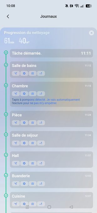 appli ecovacs journaux détail progression