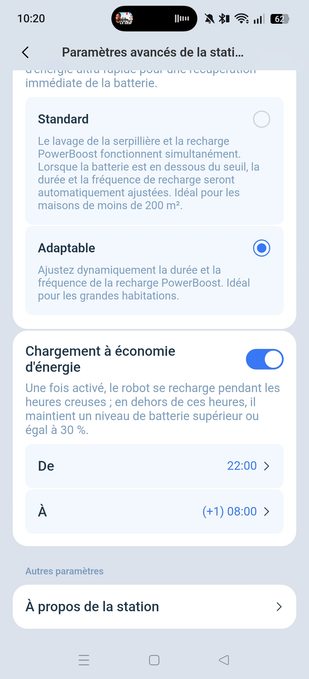 appli ecovacs gestion de la batterie