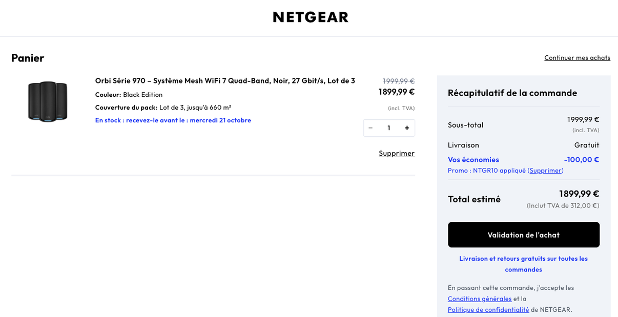 utiliser code promo dans panier netgear
